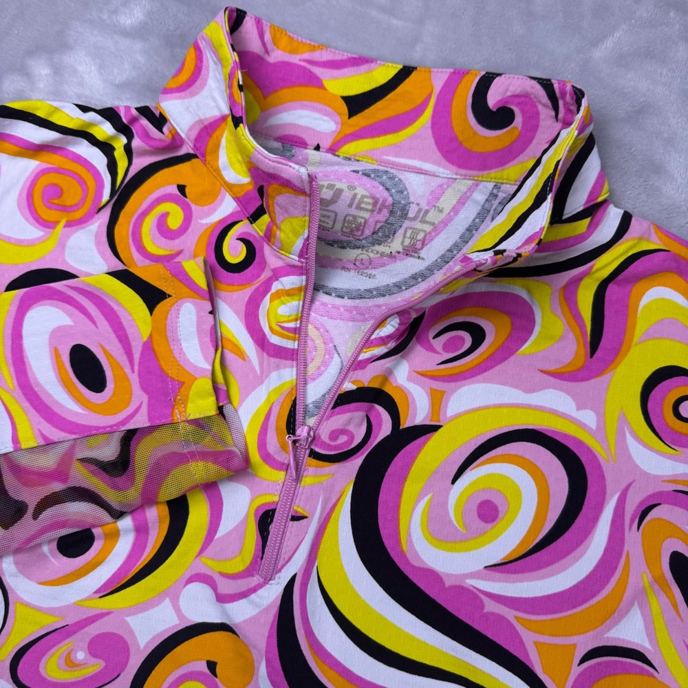 IBKUL Womens Large Pink Psychedelic Swirl IceFil UPF 50+ Quarter Zip Sun Shirt